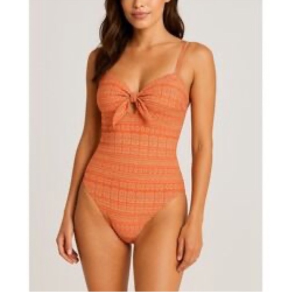 Robin Piccone Orange One Piece Swimsuit with Sweetheart Neckline NEW Size 12